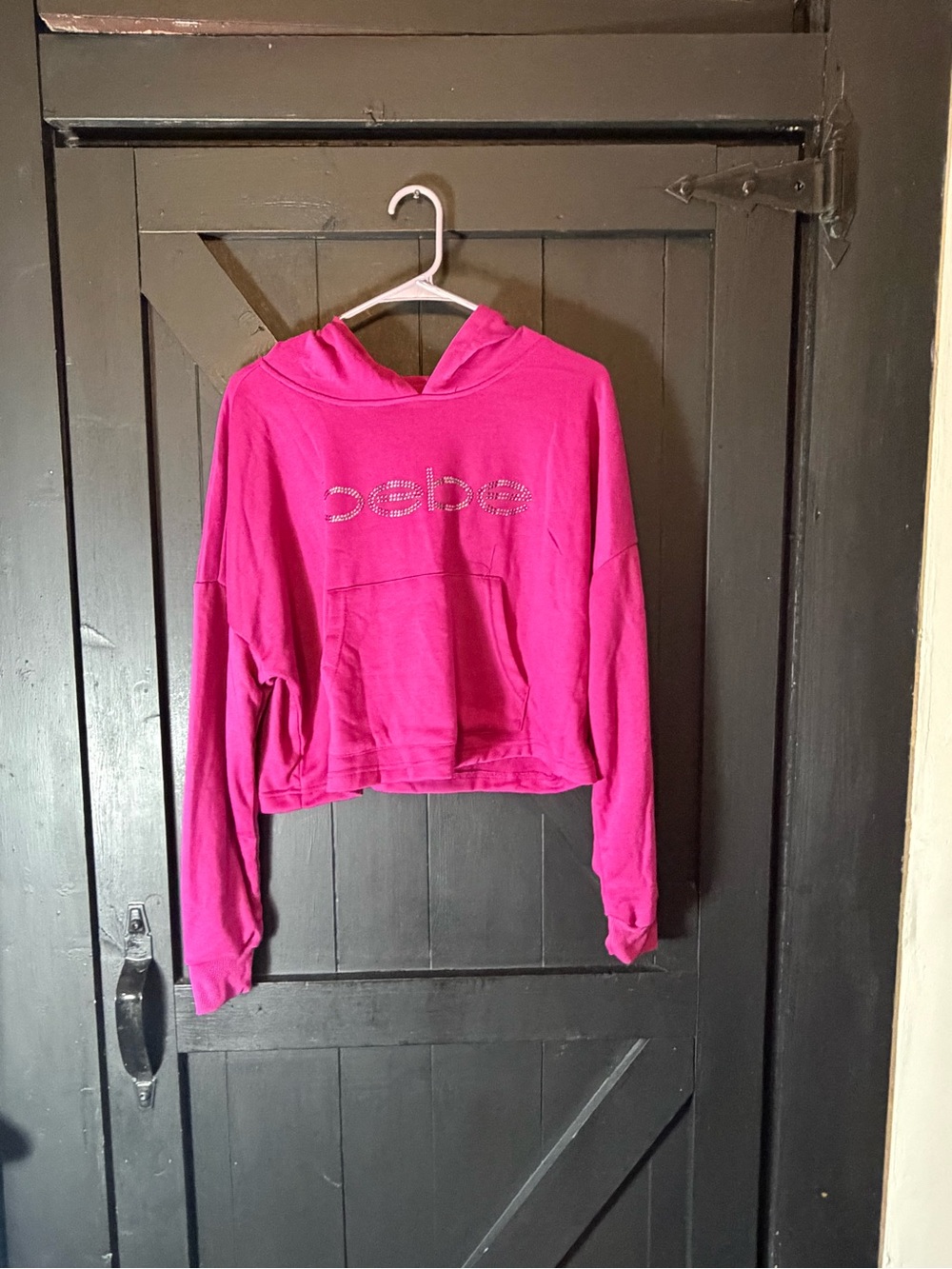 bebe Hot Pink Cropped Hoodie with Rhinestone Logo